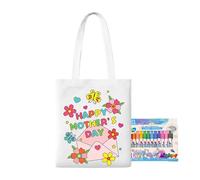 Borsa tote in tela bianca, da colorare, per la festa della mamma, con penne a vernice, attività didattiche per bambini dai 3 anni in su, casa, aula, asilo, scuola, viaggi all'aperto, Stile 2, Refer to