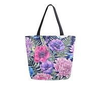 Borsa tote in tela Borsa da spiaggia estiva da donna floreale vintage Anemoni in fiore Peonia Crisantemo Borsa a tracolla Grande borsa riutilizzabile Leggera per la spesa Viaggi di generi alimentari