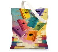 Borsa tote in tela colorata, con motivo a libro divertente, riutilizzabili, con tracolla leggera e lavabile, per palestra, viaggi, spiaggia, picnic, 33 x 38 cm