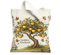 Borsa tote in tela con albero dei frutti, fantasiosa borsa per la spesa rustica con farfalle e mele dorate, 33 x 38 cm