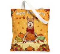 Borsa tote in tela con alpaca autunnale per lo shopping, 33 x 38 cm, borsa a tracolla riutilizzabile per la spesa da donna, decorazione regalo divertente con pittura