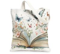 Borsa tote in tela con anemoni primaverili per lo shopping, 33 x 38 cm, divertente, libri, fiori, farfalle, riutilizzabile, per donne, pittura floreale da viaggio, decorazione regalo