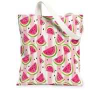 Borsa tote in tela con anguria, da donna, con strisce allegre estive e semi di pesca, lavabile, riutilizzabile, per tutti i giorni, idea per viaggi, lavoro, shopping, libreria, 33 x 38 cm