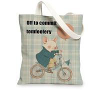 Borsa tote in tela con animali giocosi, stile vintage, leggera, lavabile, borsa per la spesa per viaggi, spiaggia, picnic, Blu, 13x15 Inch