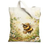 Borsa tote in tela con api, da donna, con margherite primaverili, edera, primavera, giallo, lavabile, riutilizzabile, estetica, idea per familiari, amici, colleghi, lettura di amori, 33 x 38 cm
