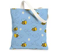 Borsa tote in tela con api per donne, giocoso fantasioso fiore vortice primavera blu lavabile riutilizzabile estetico borse idee per Fa, Blu, 13x15 Inch