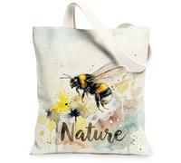 Borsa tote in tela con api per donne, natura artistica con schizzi di natura gialla primaverile lavabile riutilizzabile borsa per la spesa idee per Outdo, Giallo, 13x15 Inch
