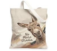Borsa tote in tela con asino, da donna, fantasiosa, casual, pennellate, testo, nessuno, beige, lavabile, riutilizzabile, borsa tote per mercato, idee per viaggi, attività all'aperto, giornata