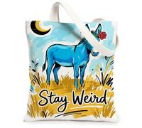 Borsa tote in tela con asino, da donna, fantasiosa, giocosa, luna rosa, nessuna, blu, lavabile, riutilizzabile, borsa per la spesa, idea per viaggi all'aperto, giornata lavorativa, lettura, 33 x 38 cm