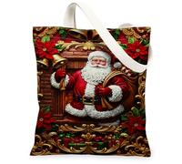 Borsa tote in tela con Babbo Natale, design natalizio, riutilizzabile, con tracolla leggera e lavabile, per shopping, picnic, 33 x 38 cm