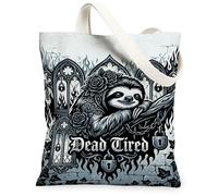 Borsa tote in tela con bradipo da donna, gotico con rose scure e lucchetti di Halloween, nera, lavabile, riutilizzabile, estetica, idea per viaggi all'aperto, giornata lavorativa, lettura, 33 x 38 cm