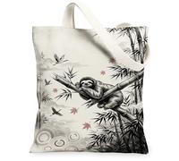 Borsa tote in tela con bradipo da donna, minimalista, con piante, uccelli, autunnali, lavabile, riutilizzabile, idea per familiari, amici, colleghi, lettura di amori, 33 x 38 cm