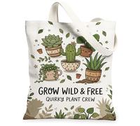Borsa tote in tela con cactus per le donne, fantasioso giocoso vaso per piante grasse verde primavera lavabile riutilizzabile borsa della spesa idee per, Verde, 13x15 Inch