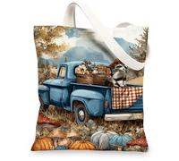 Borsa tote in tela con camion vintage, design con simpatico animale, borse per la spesa riutilizzabili, leggere e lavabili, per palestra, viaggi, spiaggia, picnic, 33 x 38 cm
