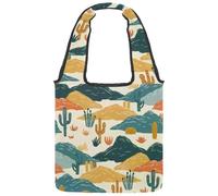 Borsa tote in tela con cammelli e cactus, borsa media per libri, riutilizzabile, per donne, insegnanti, infermiere, Multicolore 02, 14.1x14.9in/36x38cm
