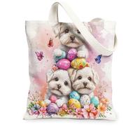 Borsa tote in tela con cane avanese pasquale, per lo shopping, 33 x 38 cm, simpatiche uova simpatiche, borsa della spesa riutilizzabile per donne, decorazione regalo con motivo da viaggio per animali