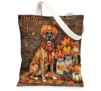 Borsa tote in tela con cane boxer autunnale per lo shopping, 13 x 15, borsa della spesa riutilizzabile in legno per le vacanze, borsa della spesa riutilizzabile per donne, lavoro autunnale, viaggi