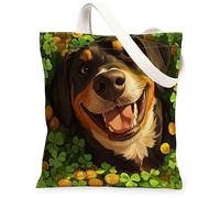 Borsa tote in tela con cane Coonhound per la festa di San Patrizio, 33 x 15, borsa riutilizzabile con stampa di cucciolo di trifoglio per donne, quadrifoglio e animale domestico, decorazione regalo