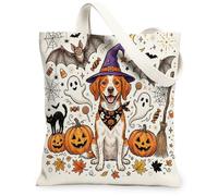 Borsa tote in tela con cane della Bretagna di Halloween per lo shopping, 33 x 38 cm, simpatica borsa della spesa riutilizzabile per le donne, fantasmi da viaggio, decorazione regalo