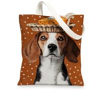 Borsa tote in tela con cane, design carino beagle, leggera, lavabile, per viaggi, spesa, spiaggia, attività all'aperto, Arancione, 13x15 Inch