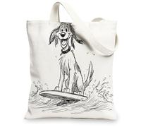Borsa tote in tela con cane, divertente illustrazione animale, leggera, lavabile, riutilizzabile, per spiaggia, palestra, viaggi, bianco, 13x15 Inch