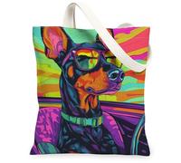 Borsa tote in tela con cane doberman, per lo shopping, 33 x 38 cm, estetica, eccentrica, riutilizzabile, borsa della spesa per donne, alla moda per animali domestici, pittura estetica e decorazione