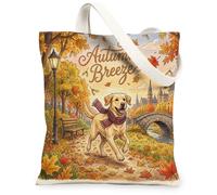 Borsa tote in tela con cane Labrador Retriever autunnale per lo shopping, 33 x 38 cm, borsa a tracolla riutilizzabile con foglie di campagna per le vacanze, borsa a tracolla per donne, pittura
