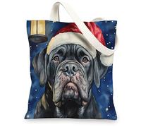 Borsa tote in tela con cane mastino neopoletano natalizio per lo shopping, 33 x 38 cm, simpatica borsa della spesa riutilizzabile con stelle di Natale, per donne, lavoro e viaggi, decorazione regalo