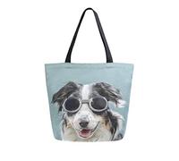 Borsa tote in tela con cane pastore australiano Borsa a tracolla casual da donna Borsa della spesa riutilizzabile grande