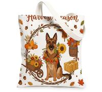 Borsa tote in tela con cane pastore tedesco autunnale per lo shopping, 33 x 15, borsa riutilizzabile con stampa della spesa per donne, stampa di spaventapasseri della fattoria, pittura estetica regalo