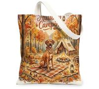 Borsa tote in tela con cane Rhodesian Ridgebacks autunnale per lo shopping, 13 x 15, simpatica borsa a tracolla riutilizzabile per vacanze e campeggio, borsa a tracolla per donne, pittura autunnale