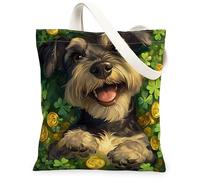 Borsa tote in tela con cane Schnauzer per la festa di San Patrizio, 33 x 15, borsa riutilizzabile con stampa di cucciolo di trifoglio per donne, quadrifoglio e animale domestico, decorazione regalo