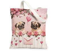 Borsa tote in tela con cane Schnauzer per San Valentino, 33 x 38 cm, borsa riutilizzabile con stampa della spesa per donne, pittura estetica per animali domestici, decorazione regalo