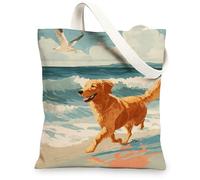 Borsa tote in tela con cane vintage, design artistico con animali, riutilizzabili, con tracolla leggera e lavabile, per palestra, viaggi, spiaggia, picnic, 33 x 38 cm