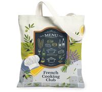 Borsa tote in tela con cappello da chef per donne, borsa della spesa rustica per pane e vino verde autunnale lavabile riutilizzabile borsa della spesa per lo shopping, Verde, 13x15 Inch