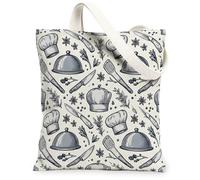Borsa tote in tela con cappello da cuoco da donna, spatola da coltello vintage da cucina, nessuna blu navy, lavabile, riutilizzabile, borsa per la spesa, ideale per shopping, viaggi, ufficio
