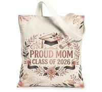 Borsa tote in tela con cappello da laurea per donne, celebrazione elegante fiore pergamena laurea blush pesca lavabile riutilizzabile piccola, Blush Pesca, 13x15 Inch