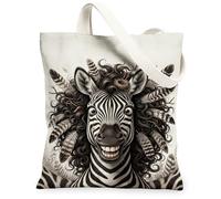 Borsa tote in tela con cavallo a righe per donne, fantasiosa e giocosa piume nido nessuno nero lavabile riutilizzabile piccola borsa tote per Sho, nero, 13x15 Inch