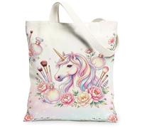 Borsa tote in tela con cavallo magico, da donna, fantasioso, bottiglia di profumo fantasioso, pennelli per trucco, nessuna pesca pastello, lavabile, riutilizzabile, borsa della spesa, idea per
