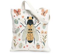 Borsa tote in tela con cicale primaverili pasquali per lo shopping, 33 x 38 cm, con uova floreali in stile cartone animato, borsa della spesa riutilizzabile per donne, decorazione regalo con pittura