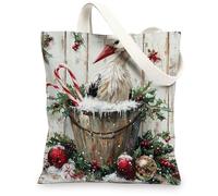 Borsa tote in tela con cicogne e uccellini, per lo shopping, 33 x 38 cm, simpatica borsa della spesa riutilizzabile in legno di Natale per donne, lavoro invernale, viaggi, decorazione regalo