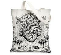 Borsa tote in tela con citazione anatomica gotica a forma di cuore, 33 x 38 | Scrollwork barocco, Royal Of Thorns, estetica gotica, espressione emotiva simbolica, versatile trasporto quotidiano