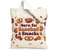 Borsa tote in tela con citazione autunnale di baseball e snack, 33 x 38 cm