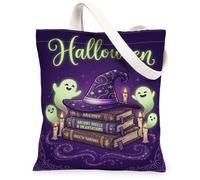 Borsa tote in tela con citazione di cappello da mago di Halloween, 33 x 38