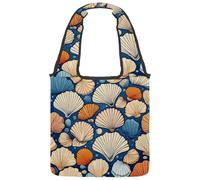 Borsa tote in tela con conchiglie, coralli e stelle marine, da donna, riutilizzabile, lavabile ed ecologica, Multicolore 05, 14.1x14.9in/36x38cm