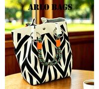 Borsa tote in tela con contrasto nero e bianco e design a linee nere e bianche, elegante design a secchiello, borsa in tela multifunzionale con manici intrecciati unici, adatta per uso quotidiano, sti