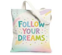 Borsa tote in tela con coriandoli, da donna, divertente e fantasiosa, con testo primaverile, blu pastello, lavabile, riutilizzabile, ideale per viaggi, lavoro, shopping, libreria, 33 x 38 cm