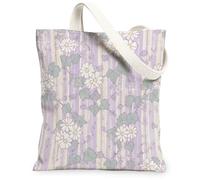 Borsa tote in tela con crisantemo per donne, primavera floreale edera strisce primavera lavanda lavabile riutilizzabile borsa tote per tutti i giorni per, Lavanda, 13x15 Inch