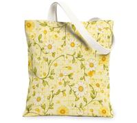Borsa tote in tela con crisantemo per donne, primavera floreale vite cerchio giallo primavera giallo lavabile riutilizzabile piccole borse tote I, Giallo, 13x15 Inch