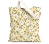 Borsa tote in tela con crisantemo per donne, primavera, natura, floreale, verde, primavera, bianca, lavabile, riutilizzabile, piccola borsa tote idee per shopping, viaggi, ufficio, biblioteca, casual
